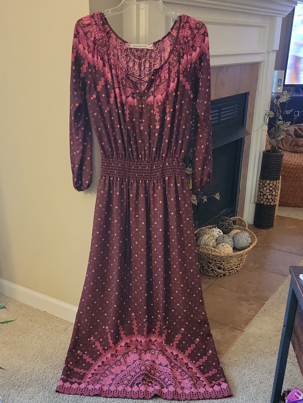 Chelsea & Violet Long Burgundy and Pink Boho Maxi Dress